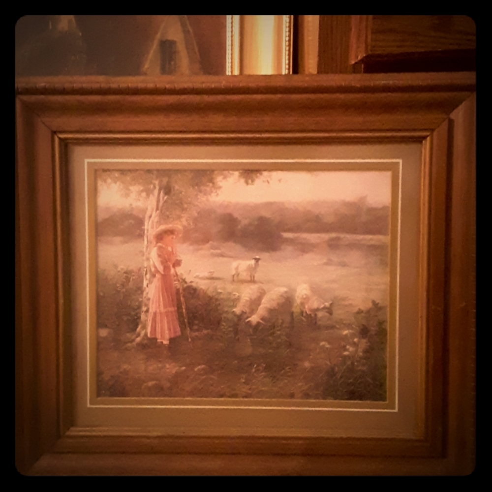 Vintage shepherd girl with sheep impressionist